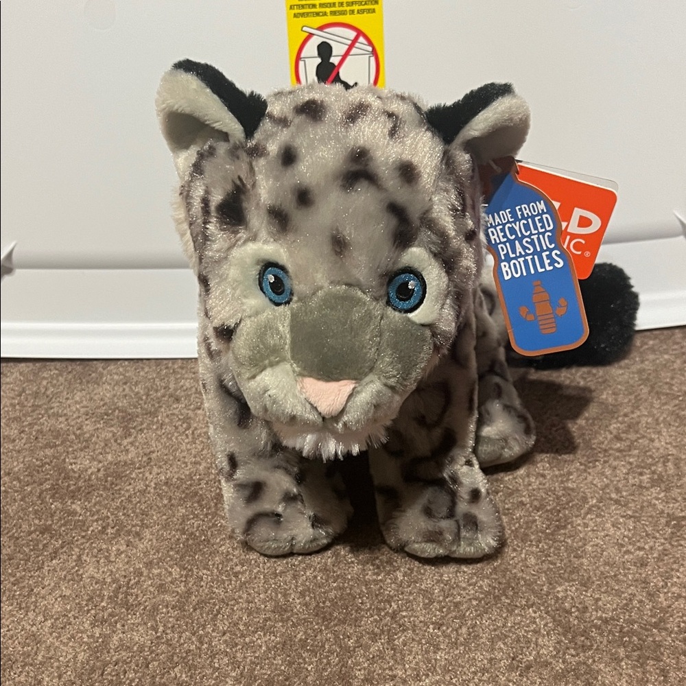 Plush Snow Leopard Toy with Blue Eyes